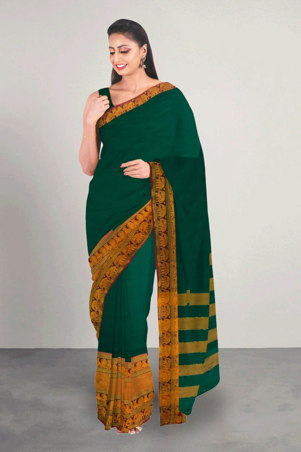 Narayanpet Cotton Saree Elephant Border