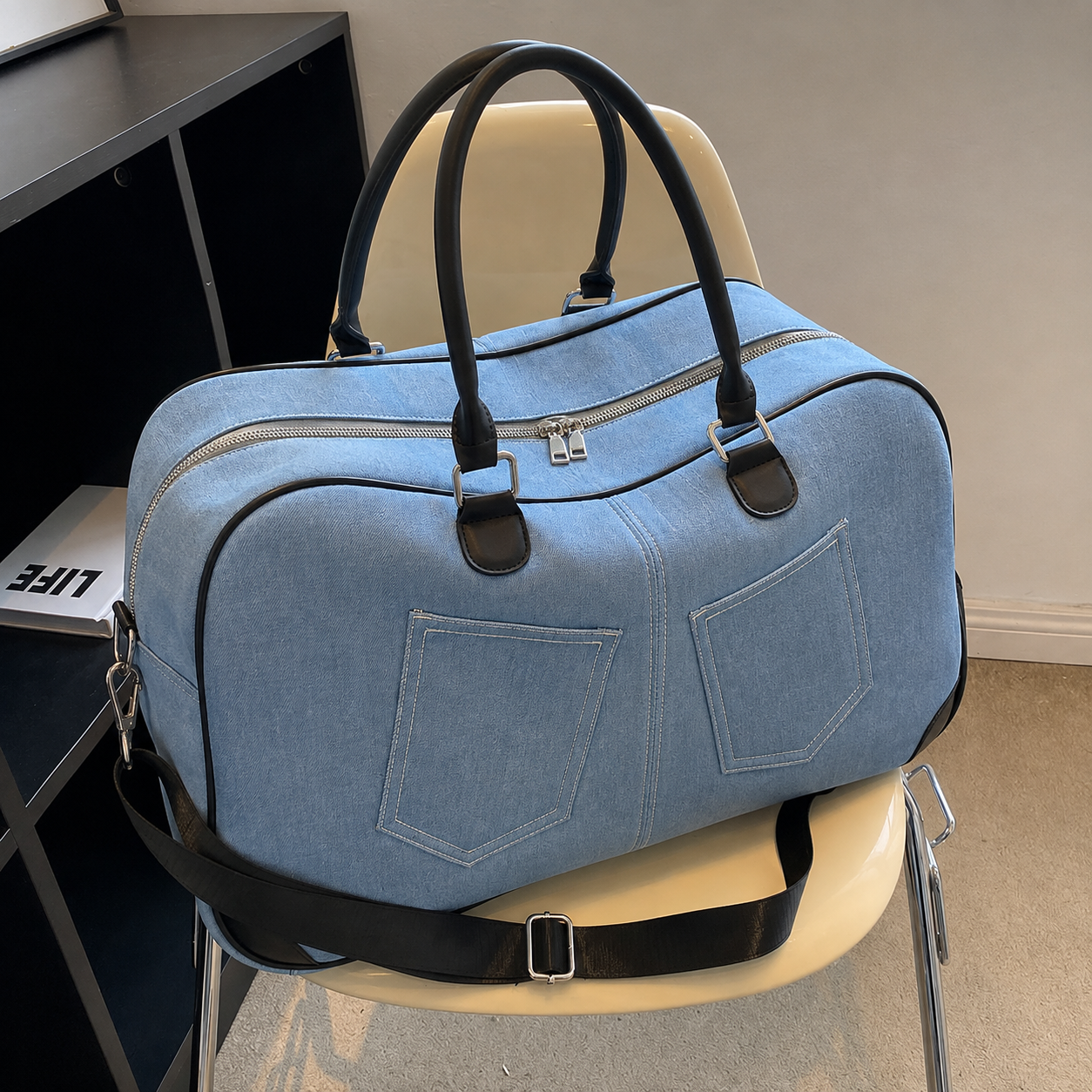Large Capacity Lightweight Denim Tote Bag | Multifunction Travel Shoulder & Unisex Crossbody Bag