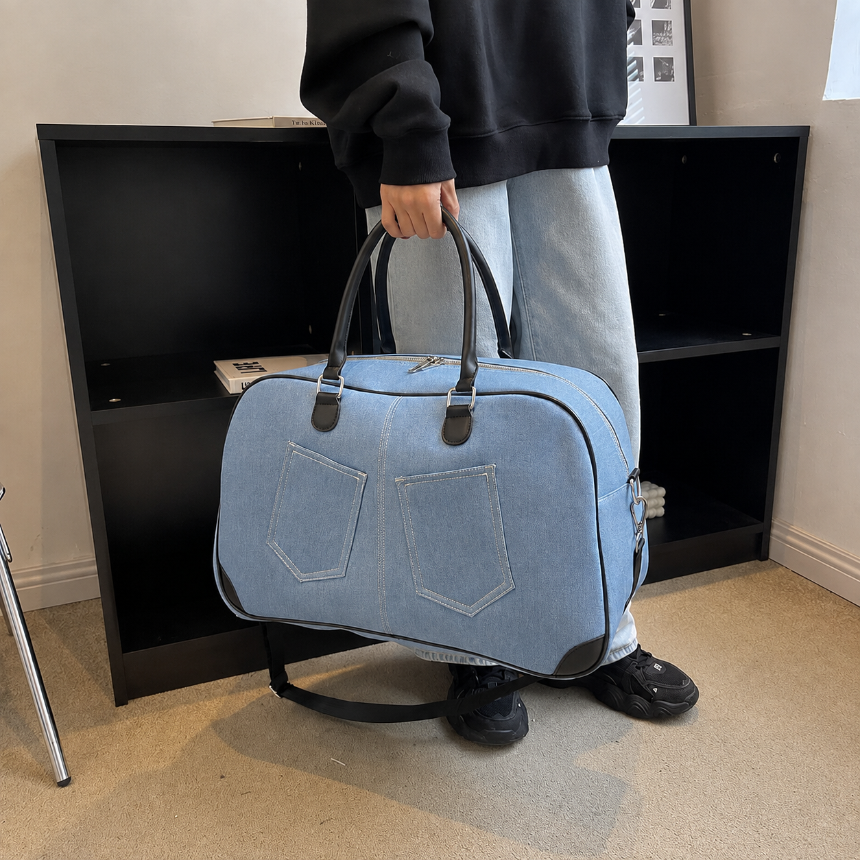Large Capacity Lightweight Denim Tote Bag | Multifunction Travel Shoulder & Unisex Crossbody Bag