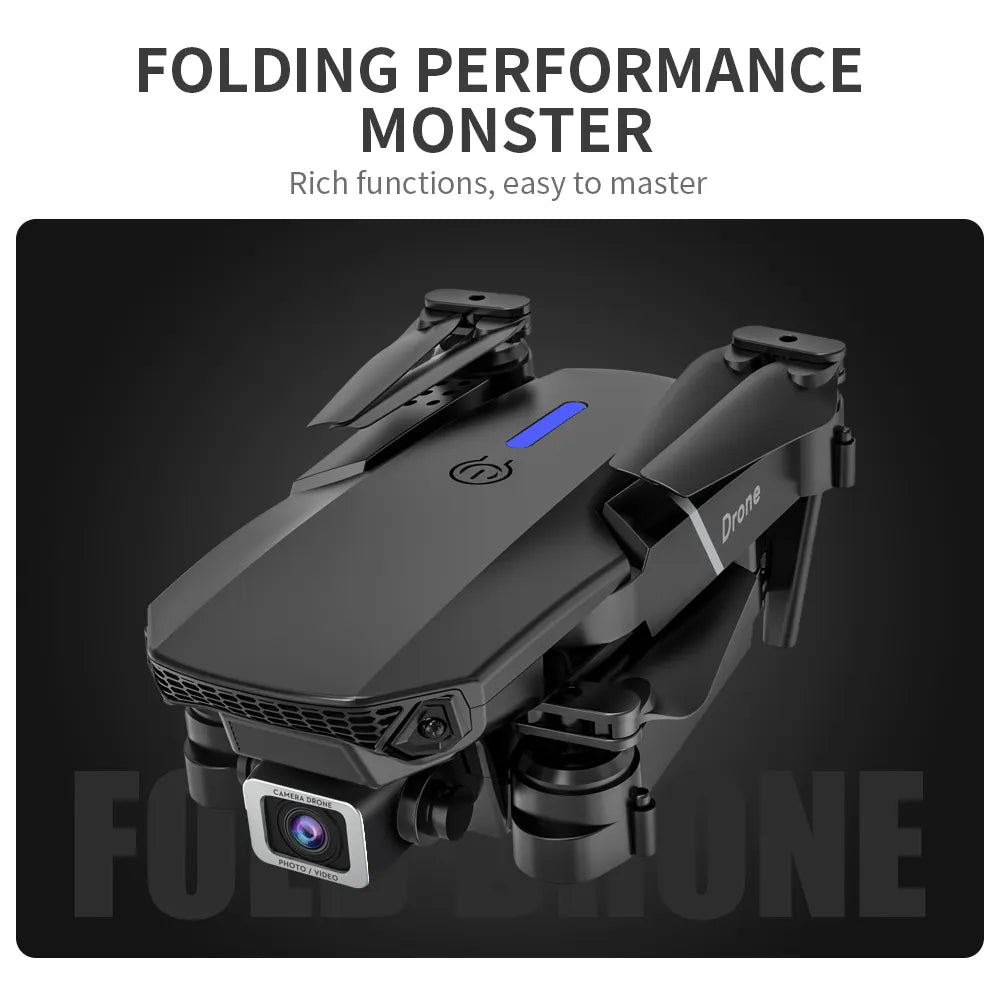 E88 Foldable Quadcopter with Dual HD 4K Cameras, Height Hold, Wifi RC – Ideal Gift Toy Drone