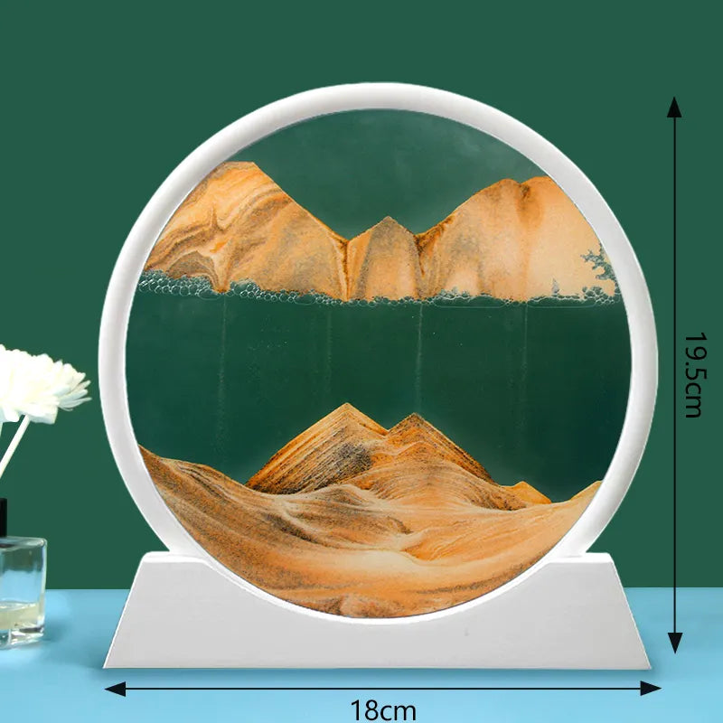 Artistic Round Glass Mountain Sand Art Hourglass - Decorative and Serene Home Décor
