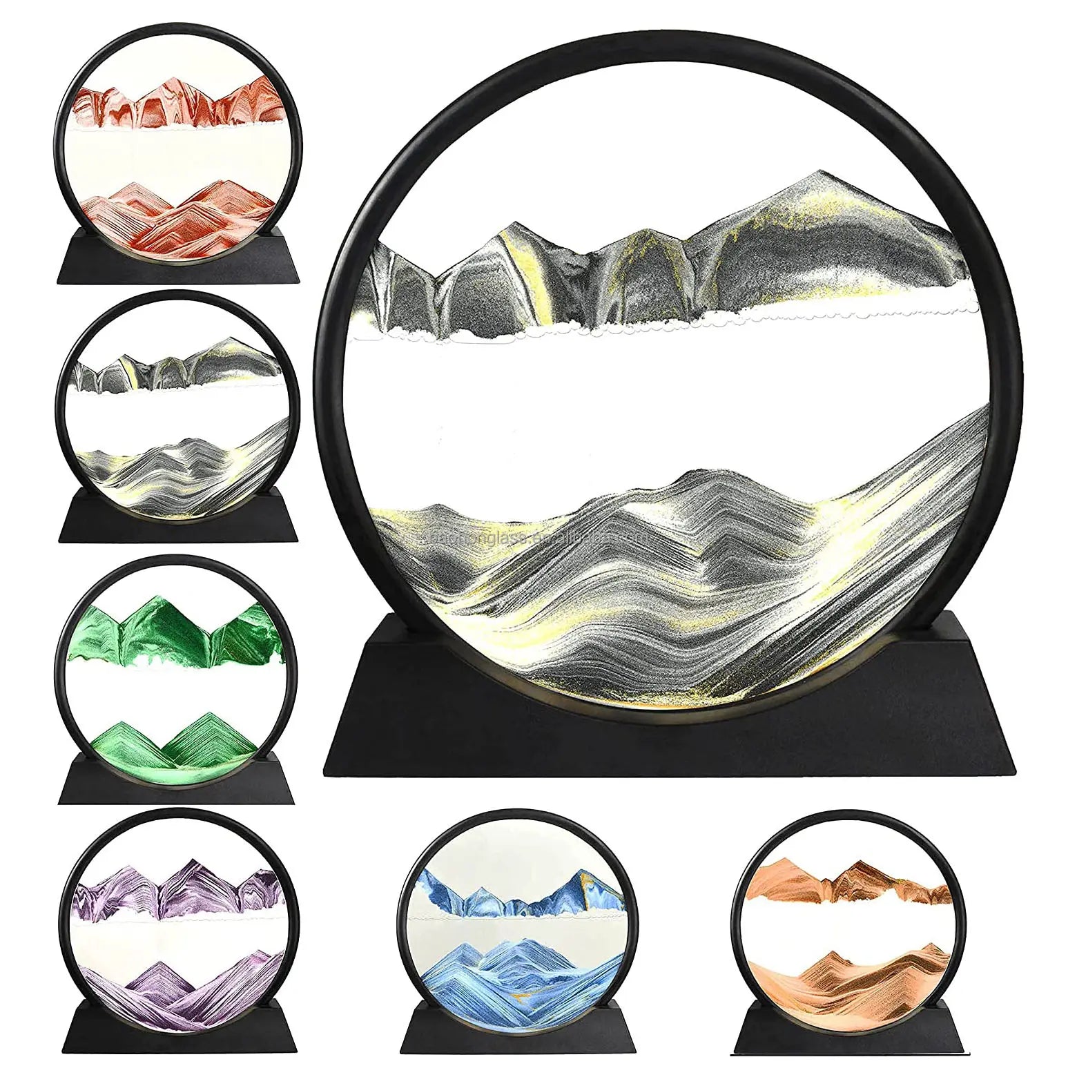 Artistic Round Glass Mountain Sand Art Hourglass - Decorative and Serene Home Décor
