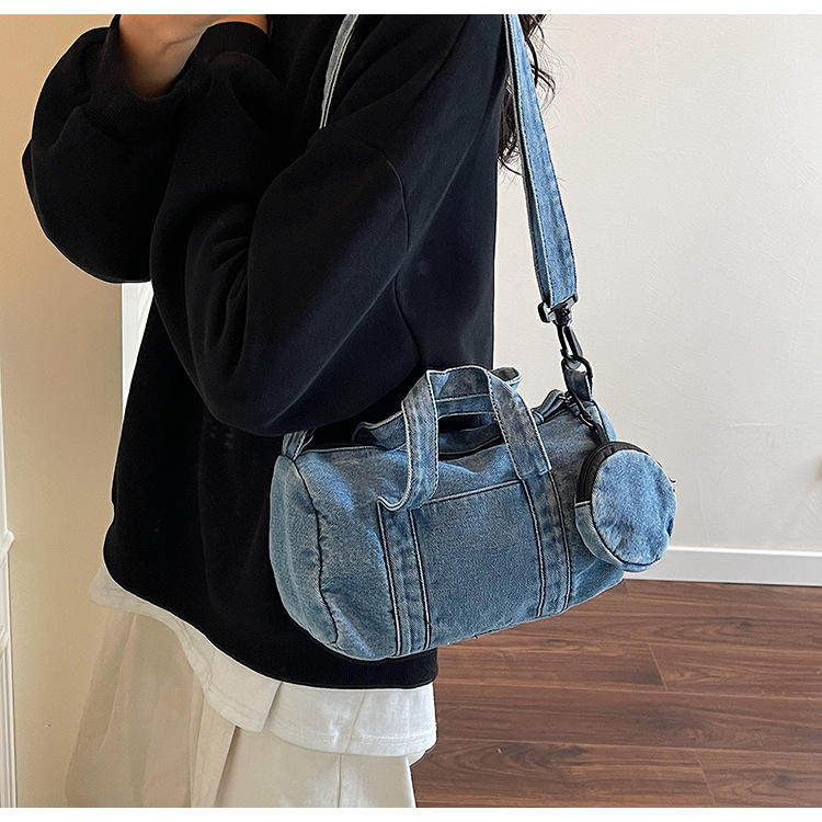 Korean Style Street Trendy Vintage Denim Underarm Travel Handbag – Embroidered Small Pillow Shoulder Bag