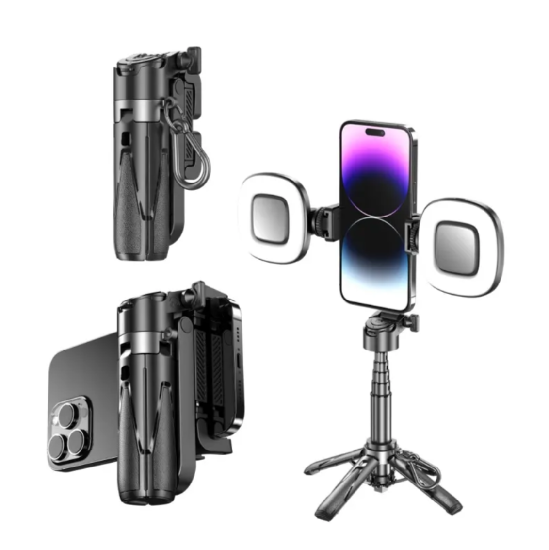 Shutter Click Mini Selfie Stick with Fill Light | 360° Rotation | Wireless Control | Tripod Stand