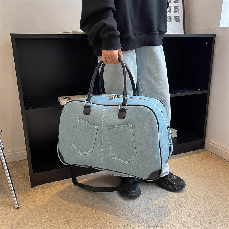 Denim tote bag front view large storage