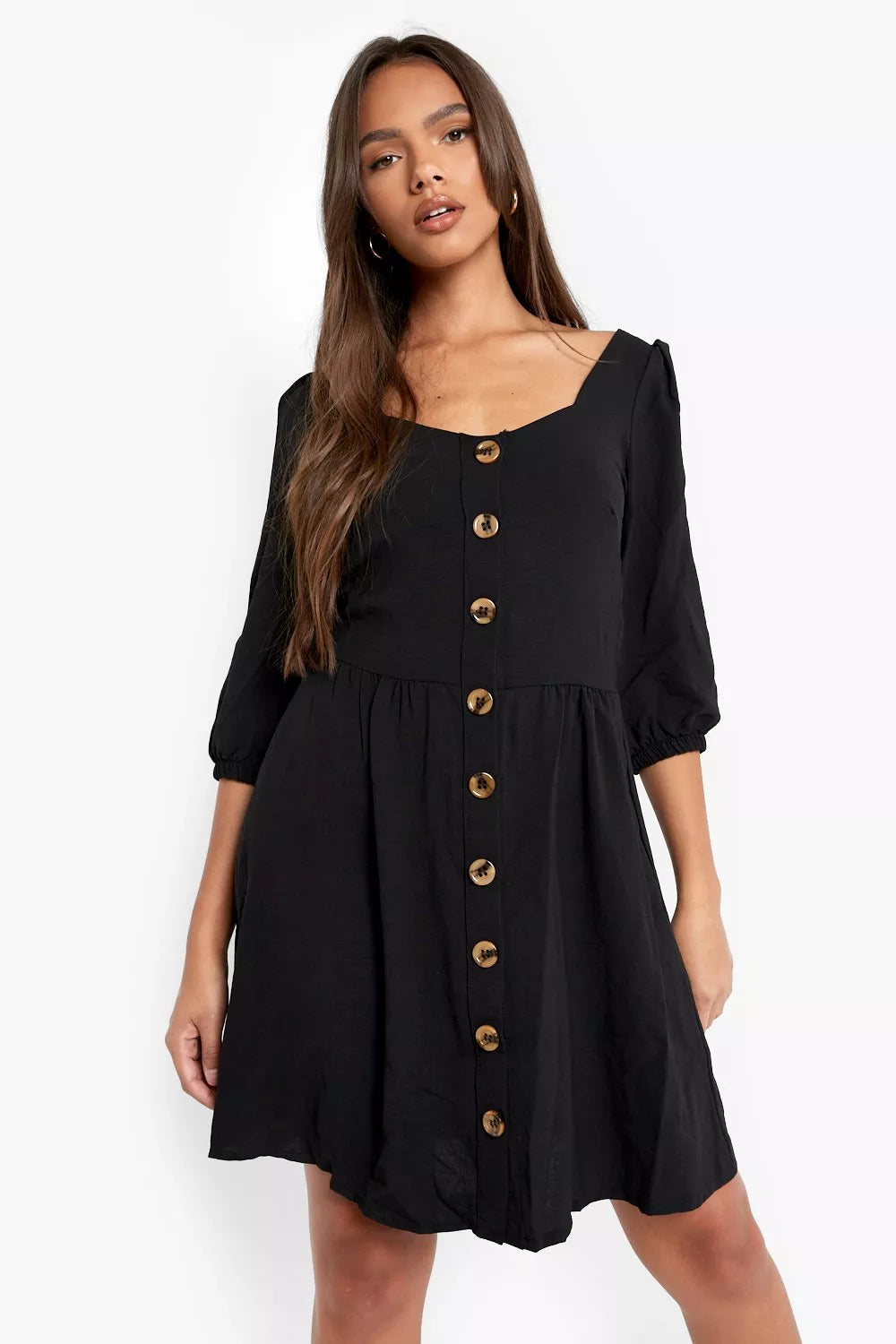 Women's Linen Button Detail Skater Dress