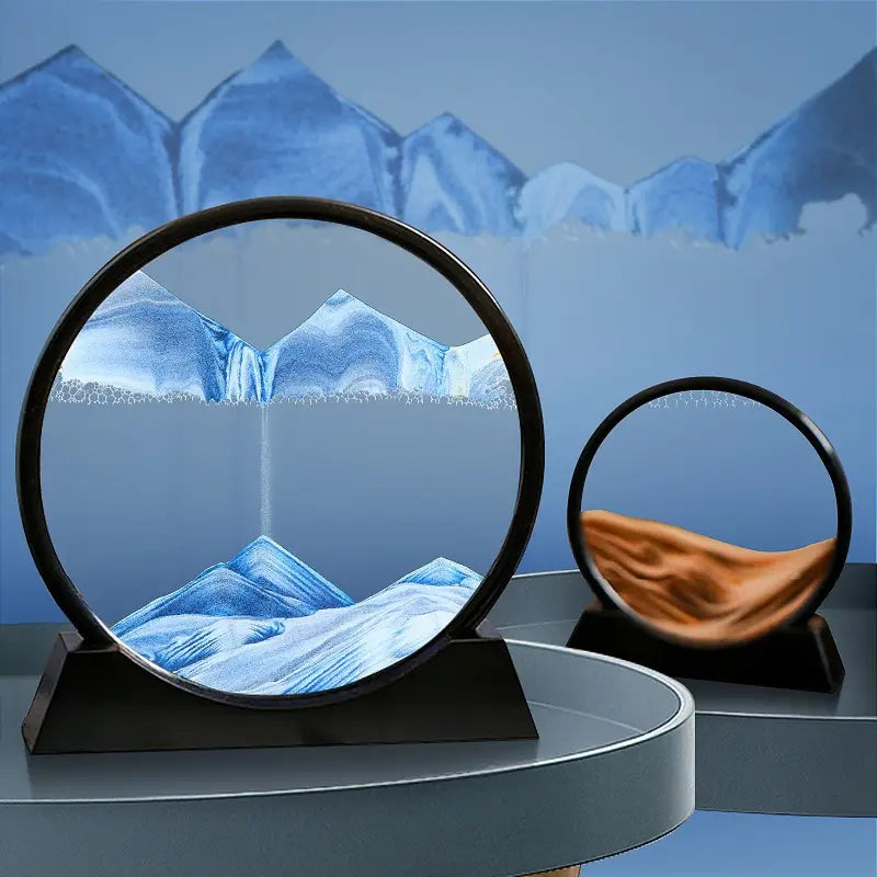 Artistic Round Glass Mountain Sand Art Hourglass - Decorative and Serene Home Décor