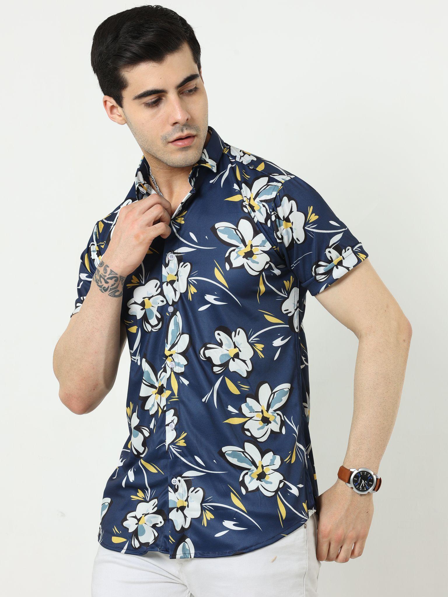 Men's Floral Print Casual Shirt - Regular Fit with Spread Collar