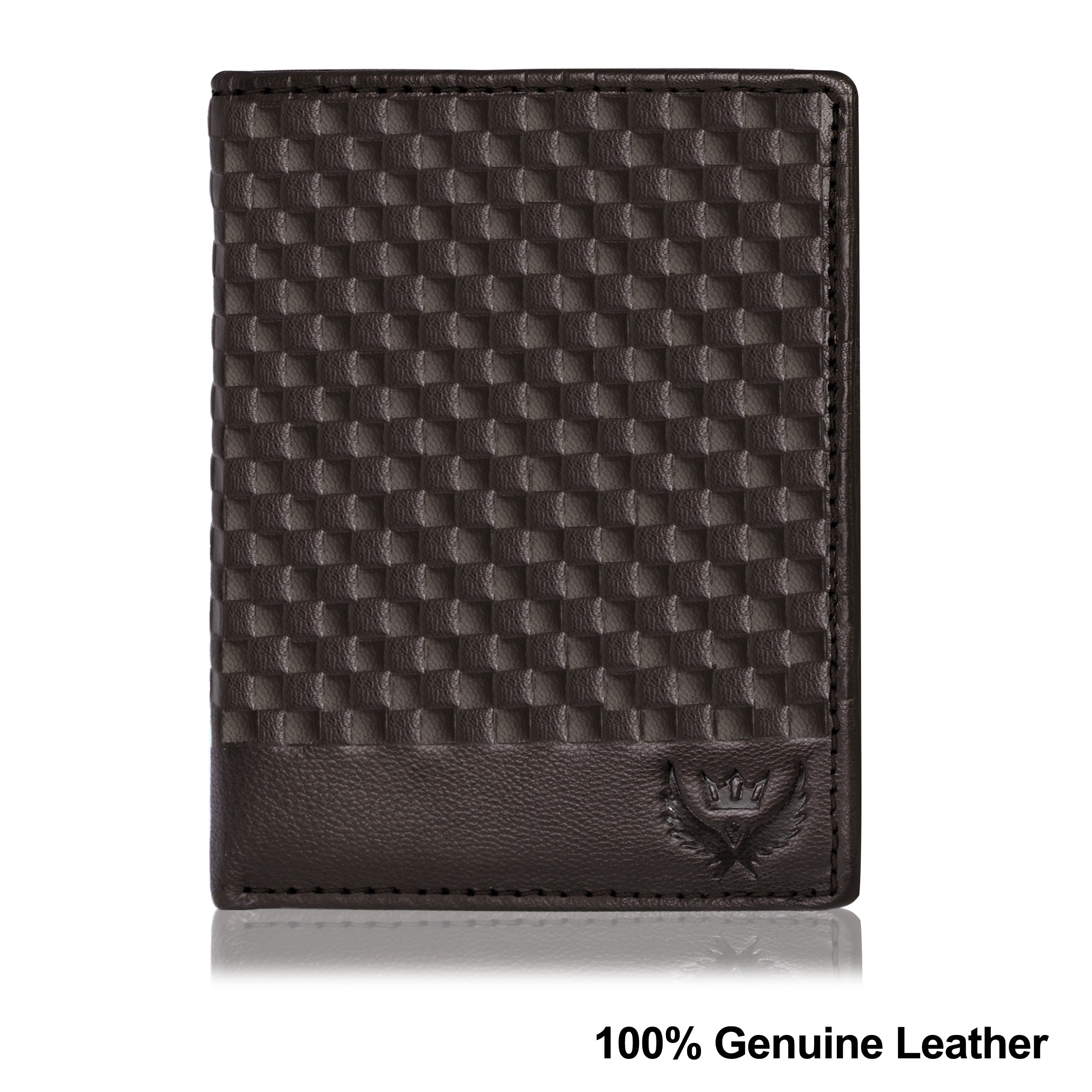 Large Capacity Unisex Wallet - Dark Brown Genuine Leather with RFID Blocking and Textured Finish