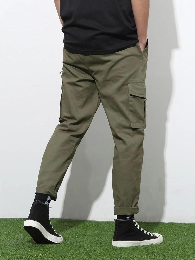 Men's Slim Fit Cargo Pants in Olive Green Cotton Fabric with Multiple Pockets for Utility