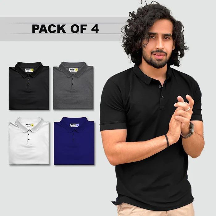 Pack of 4 Men's Half-Sleeve Polo Shirts - Solid Assorted Colors with Matte Finish