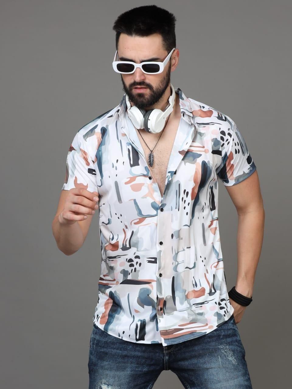 Men's Half-Sleeve Shirt with Printed Design Crafted from Lightweight Rayon Fabric
