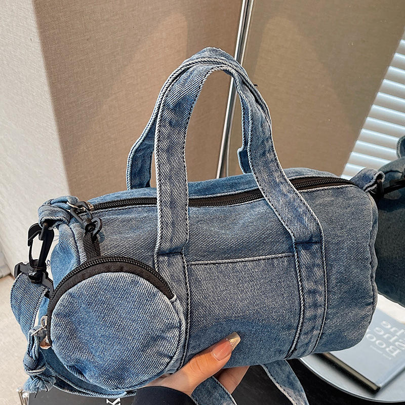 Korean Style Street Trendy Vintage Denim Underarm Travel Handbag – Embroidered Small Pillow Shoulder Bag
