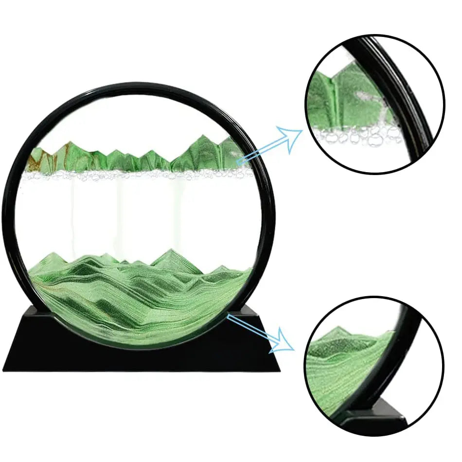 Artistic Round Glass Mountain Sand Art Hourglass - Decorative and Serene Home Décor