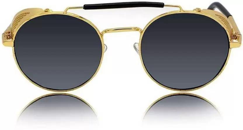 Chic UV Protection Round Sunglasses - Free Size for Men & Women in Elegant Black and Golden Accents