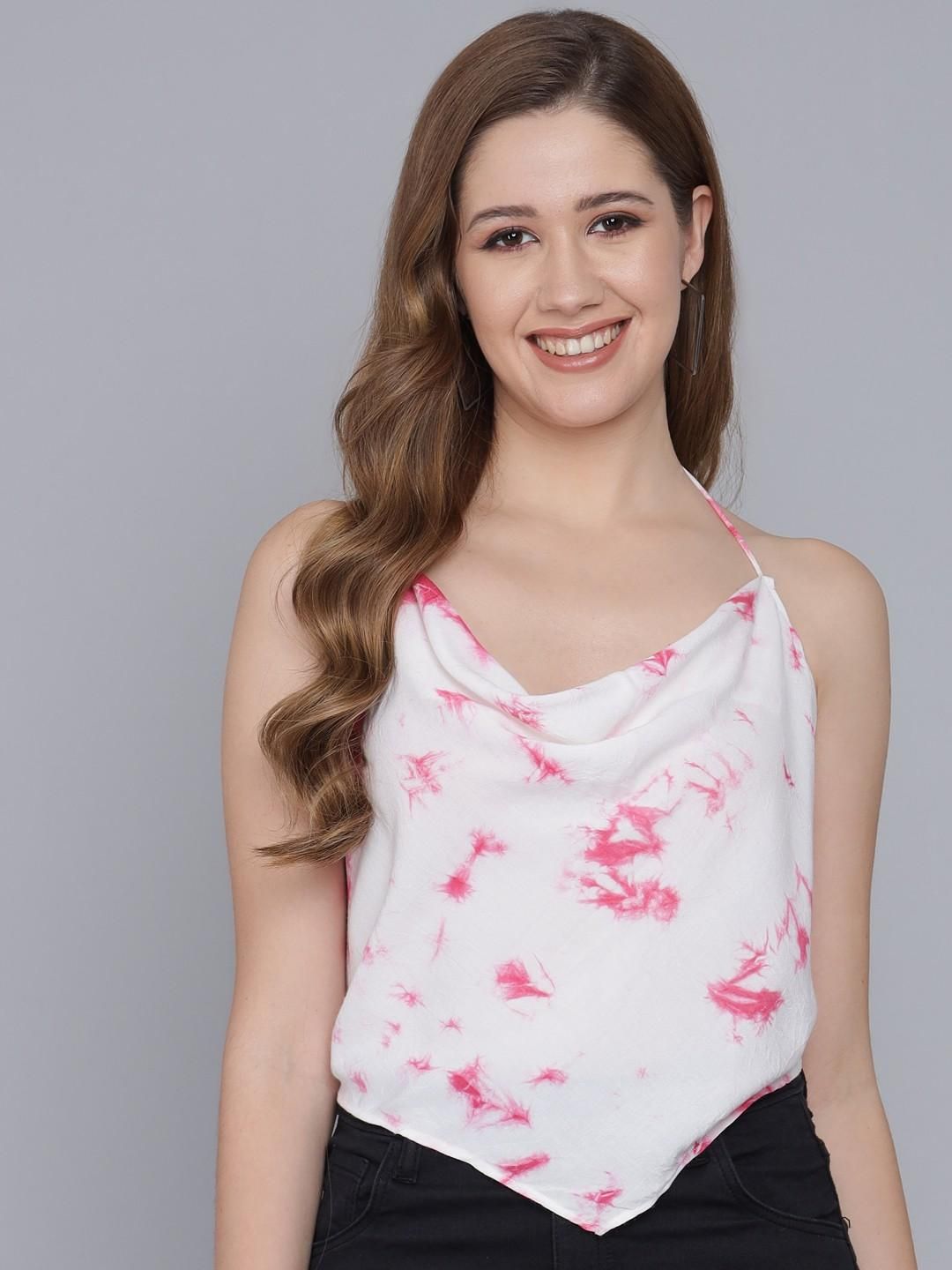 Stay Stylish: Casual Sleeveless Tie & Dye Women Pink Top for Effortless Charm