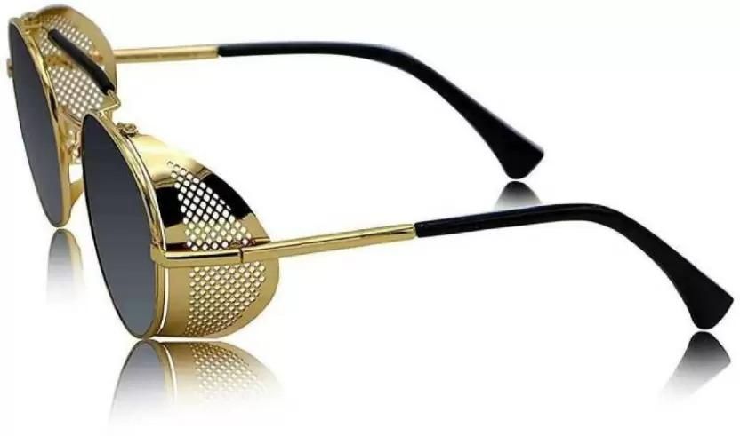 Chic UV Protection Round Sunglasses - Free Size for Men & Women in Elegant Black and Golden Accents