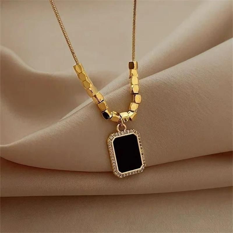 Rectangle Black Diamond Gold Necklace Chain For Women & Girls