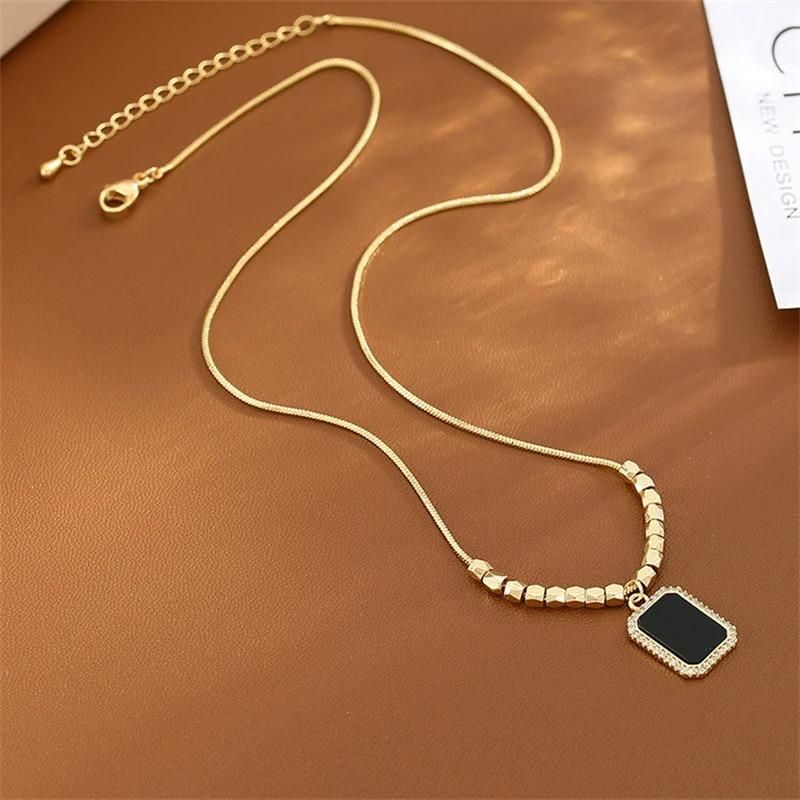 Rectangle Black Diamond Gold Necklace Chain For Women Girls
