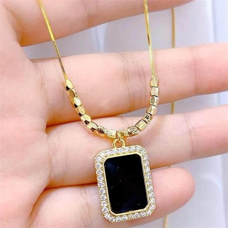 Rectangle Black Diamond Gold Necklace Chain For Women Girls