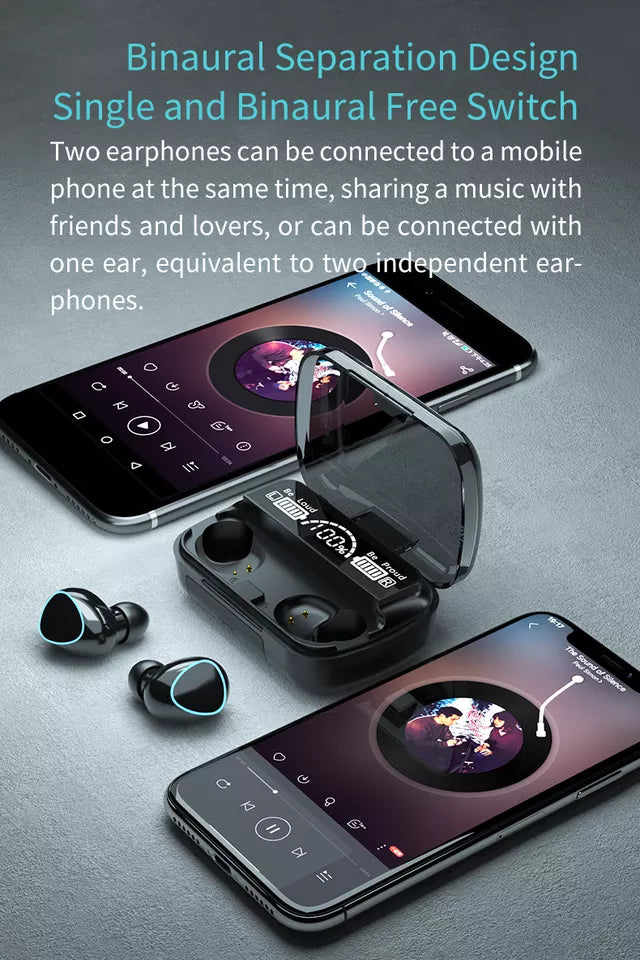 Touch Control Wireless Stereo Bass Headphone With LED Digital Display Earbuds