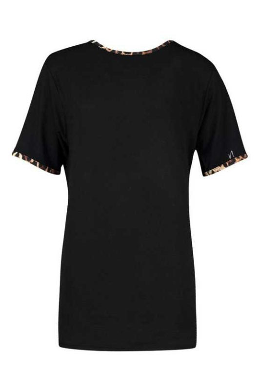 Leopard Print Contrast Trim T-Shirt Dress